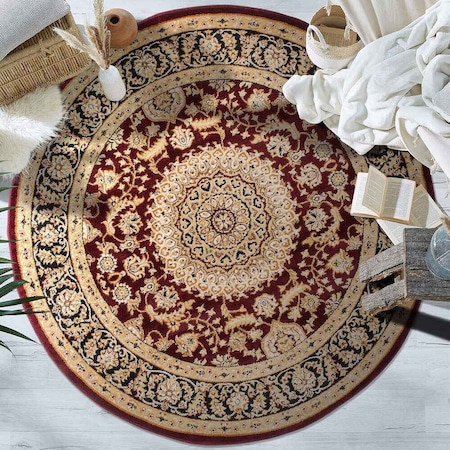 World Rug Gallery Traditional Oriental Medallion Design Area Rug 6'6'' Round Burgundy 101BURGUNDY6RND